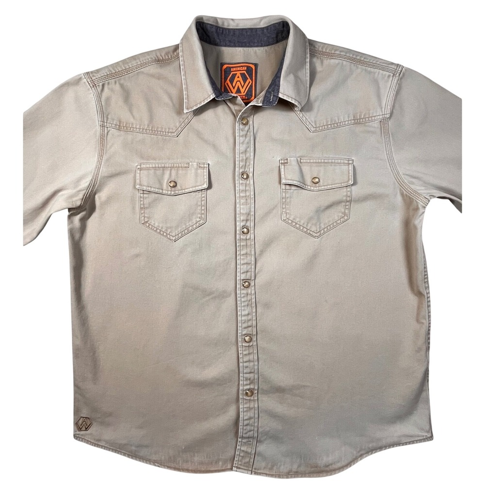 American Worker Heavy Cotton Work Shirt Chore Utility Khaki Men's‎ Large